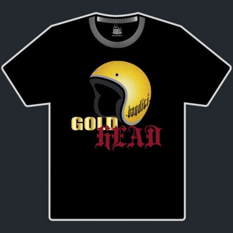 Tee-shirt casque pailleté Gold Head noir et or